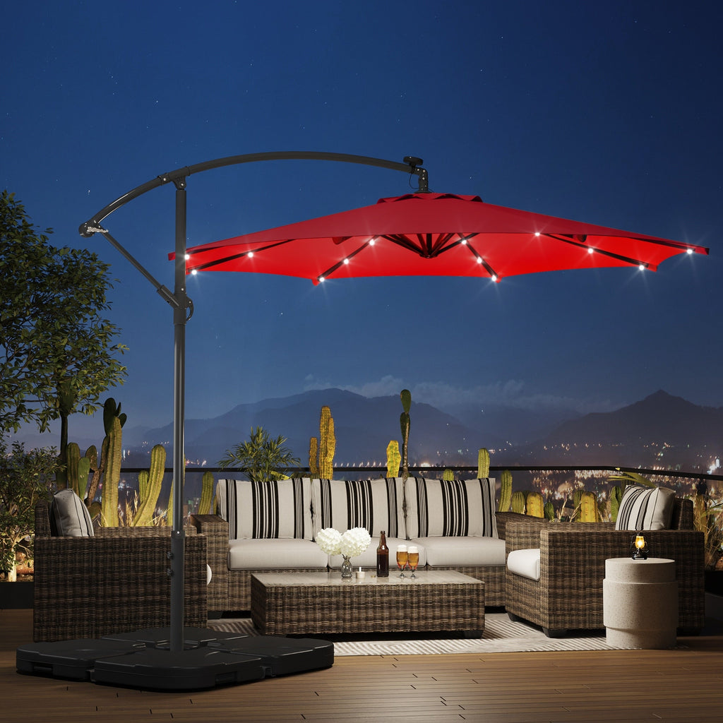 10 Ft. Solar Power Lighted Patio Umbrella with Base Stand