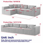 104-Inch Corduroy Modular L Shaped Sectional Sofa,Floor Couch Set,Foam-Filled Compressed Sofa,4 PC Free Combination
