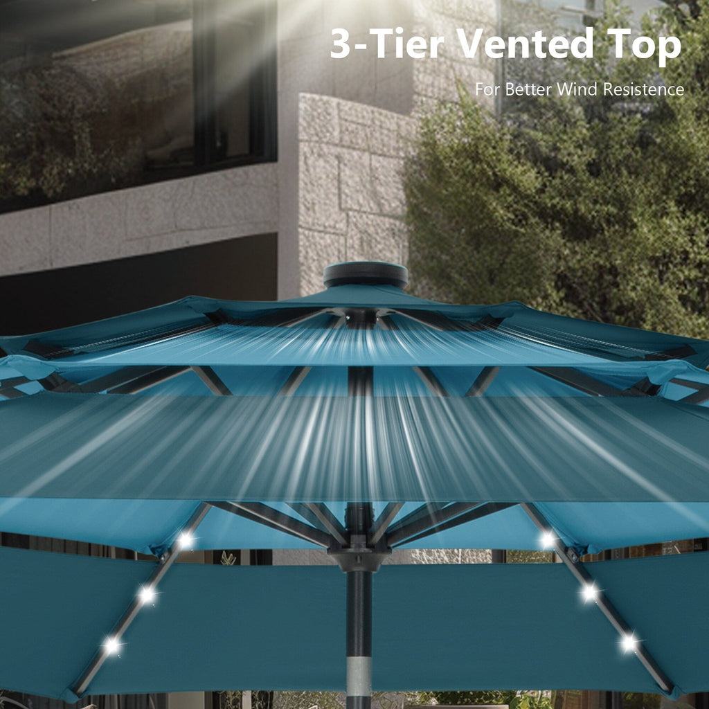 MAISON ARTS 10ft 3 Tier Auto-tilt Patio Umbrella Outdoor Double Vented Umbrella with LED Lights