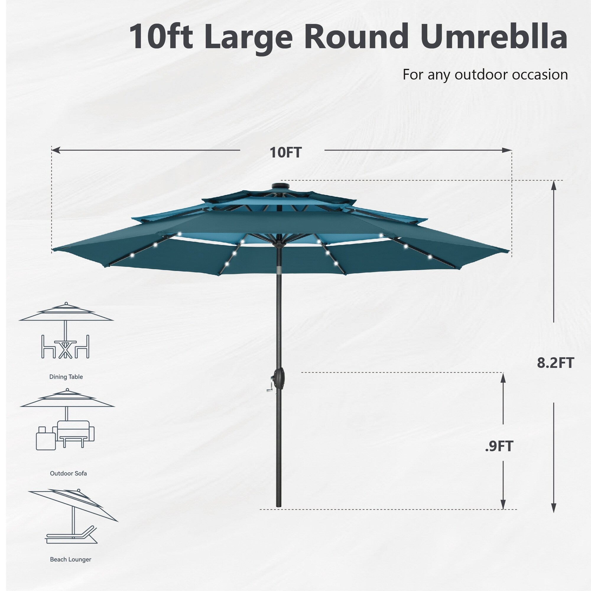 MAISON ARTS 10ft 3 Tier Auto-tilt Patio Umbrella Outdoor Double Vented Umbrella with LED Lights