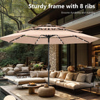 MAISON ARTS 10ft 3 Tier Auto-tilt Patio Umbrella Outdoor Double Vented Umbrella with LED Lights