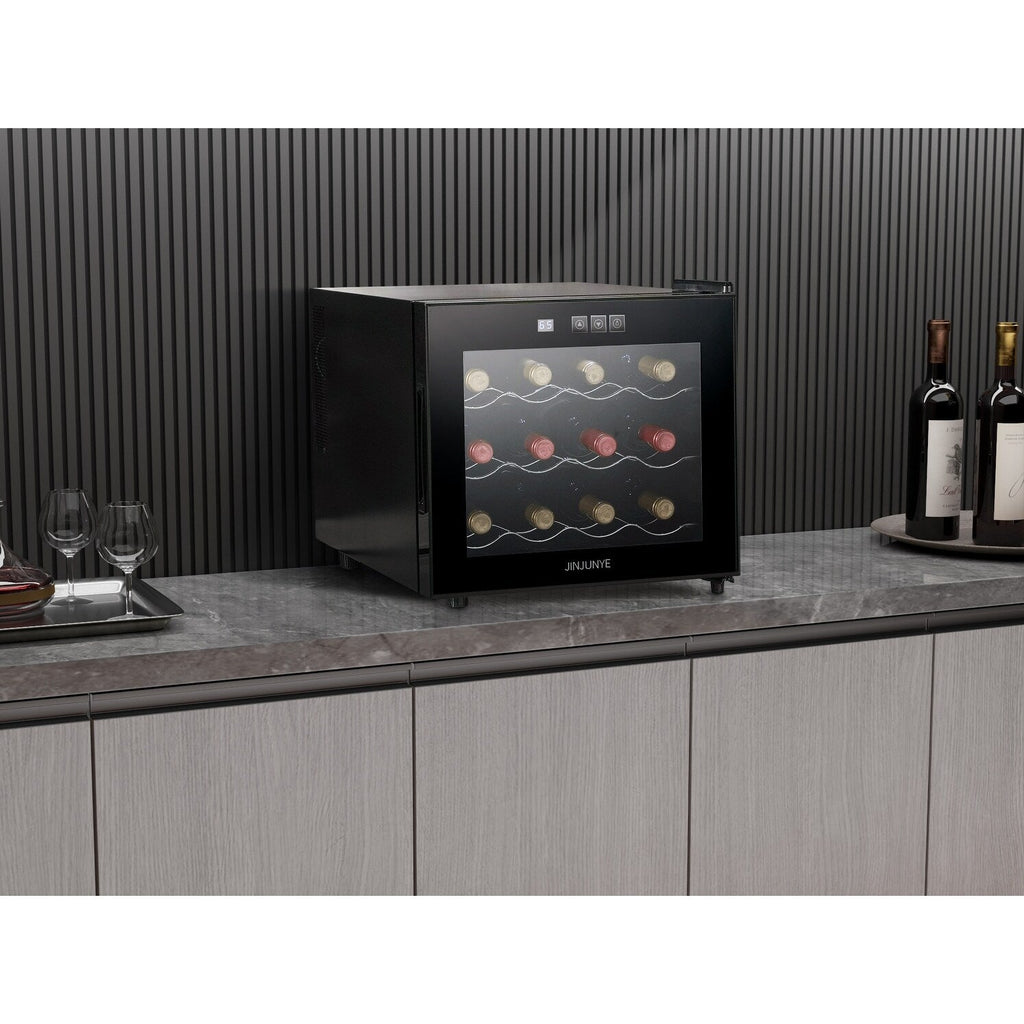 12- Bottle Wine Cooler Refrigerator,Mini Wine Cellars(54-66°F),Countertop Wine Cooler with Digital Temperature Control
