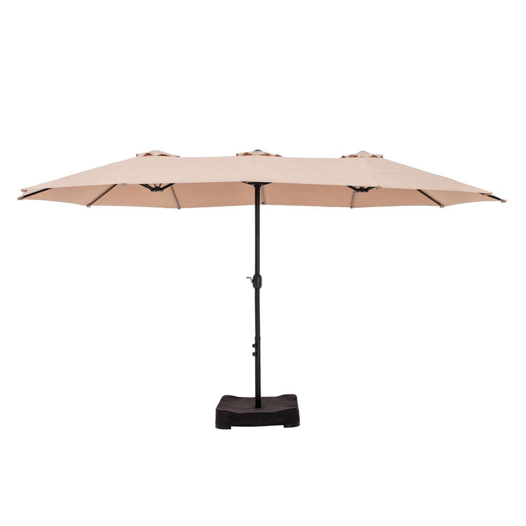 15-foot Rectangular Crank Double-sided Outdoor Market Umbrella Solar LED Lighted Patio Umbrella with Base Included