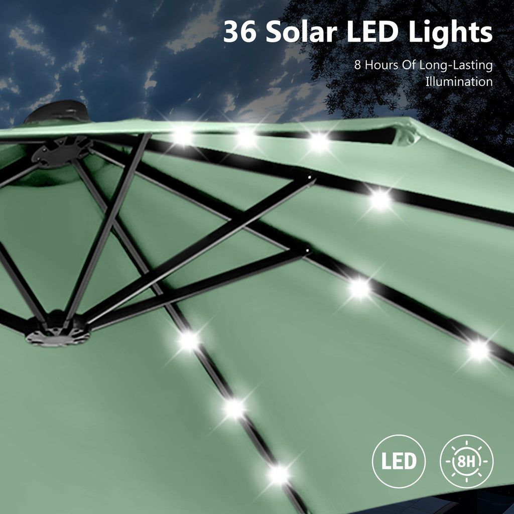 MAISON ARTS 15-foot Rectangular Crank Double-sided Outdoor Market Umbrella Solar LED Lighted Patio Umbrella with Base Included