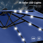 MAISON ARTS 15-foot Rectangular Crank Double-sided Outdoor Market Umbrella Solar LED Lighted Patio Umbrella with Base Included