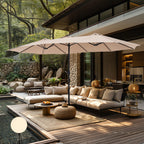 15-foot Rectangular Crank Double-sided Outdoor Market Umbrella Solar LED Lighted Patio Umbrella with Base Included