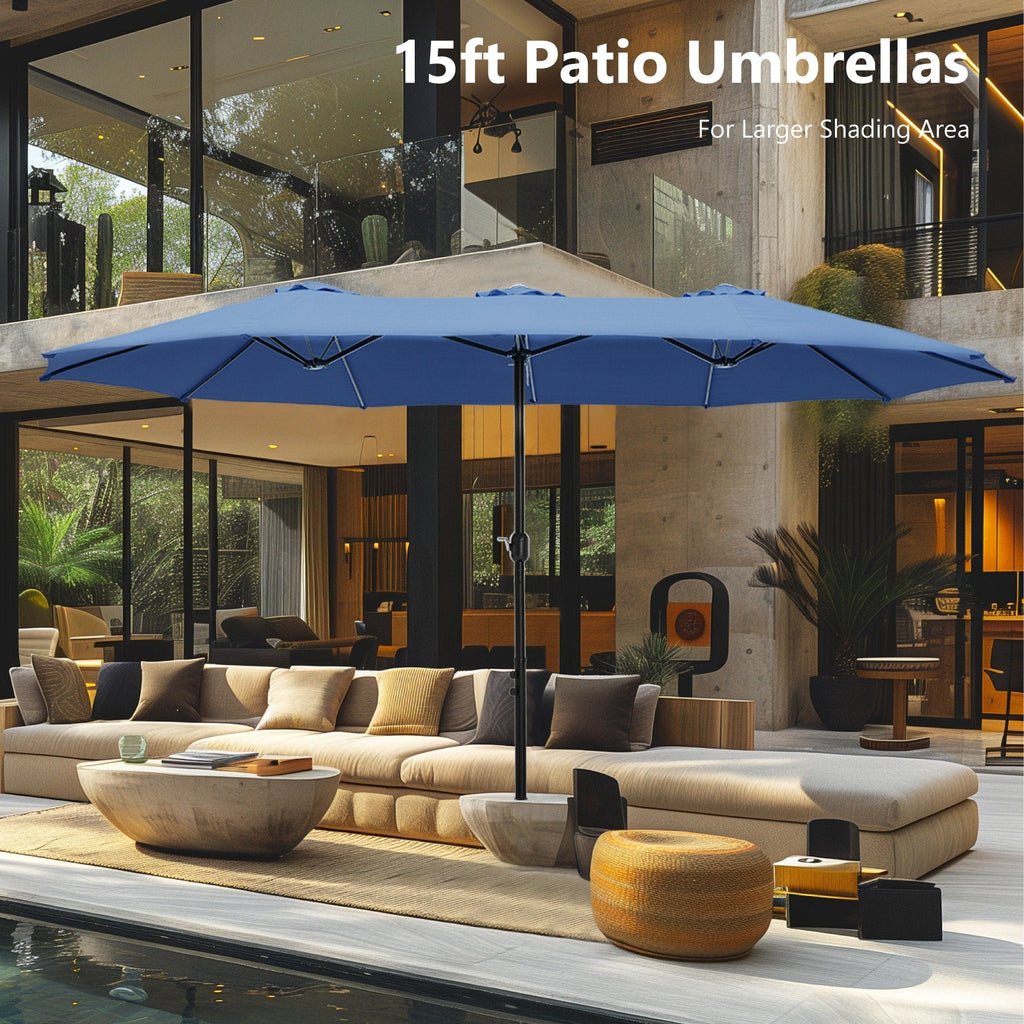 MAISON ARTS 15ft Double-Sided Patio Extra Large Twin Umbrella with Base Included