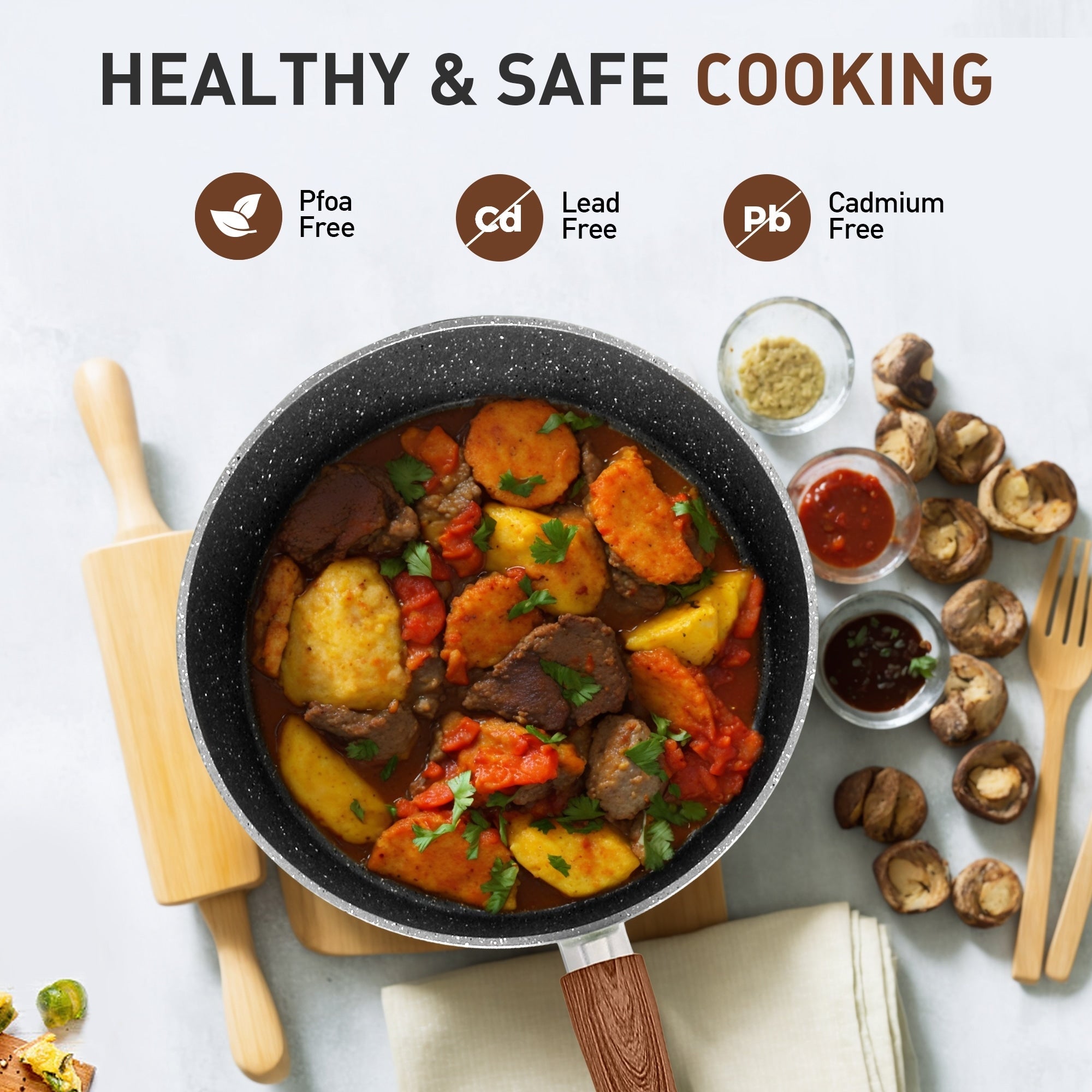 17-Piece Kitchen Granite Cookware Set, Non-stick Cooking Pots and Pans Set