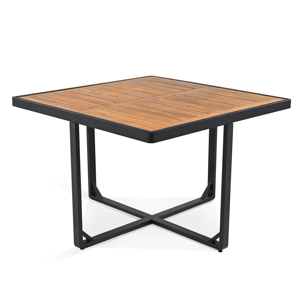 18-Pieces Acacia Wood Patio Dining Set, 8 Cushioned Chairs & 8 Ottomans & 2 Square Table