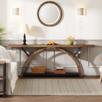 2-Tier Narrow Long Console Sofa Table with Semi-Circular Frame for Entryway,Gray Hallway Accent Tables