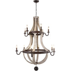 12 Light French Country Style Two Tier Wine Barrel Chandelier