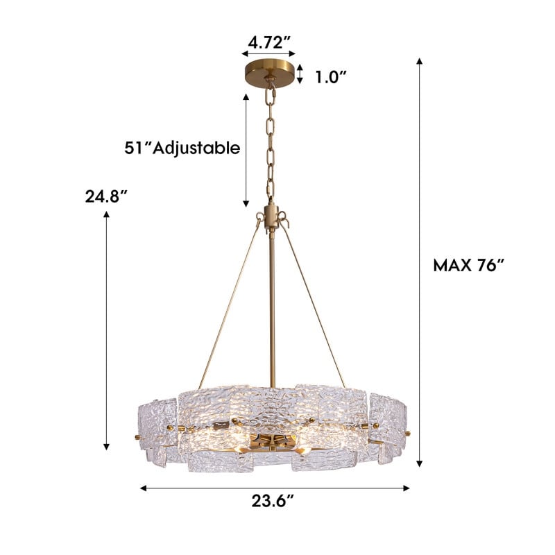 23.6 in. Modern Gold Crystal Chandelier 6-Light Glam Drum Pendant Light for Kitchen Island Dining Room
