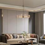 23.6 in. Modern Gold Crystal Chandelier 6-Light Glam Drum Pendant Light for Kitchen Island Dining Room