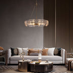 23.6 in. Modern Gold Crystal Chandelier 6-Light Glam Drum Pendant Light for Kitchen Island Dining Room