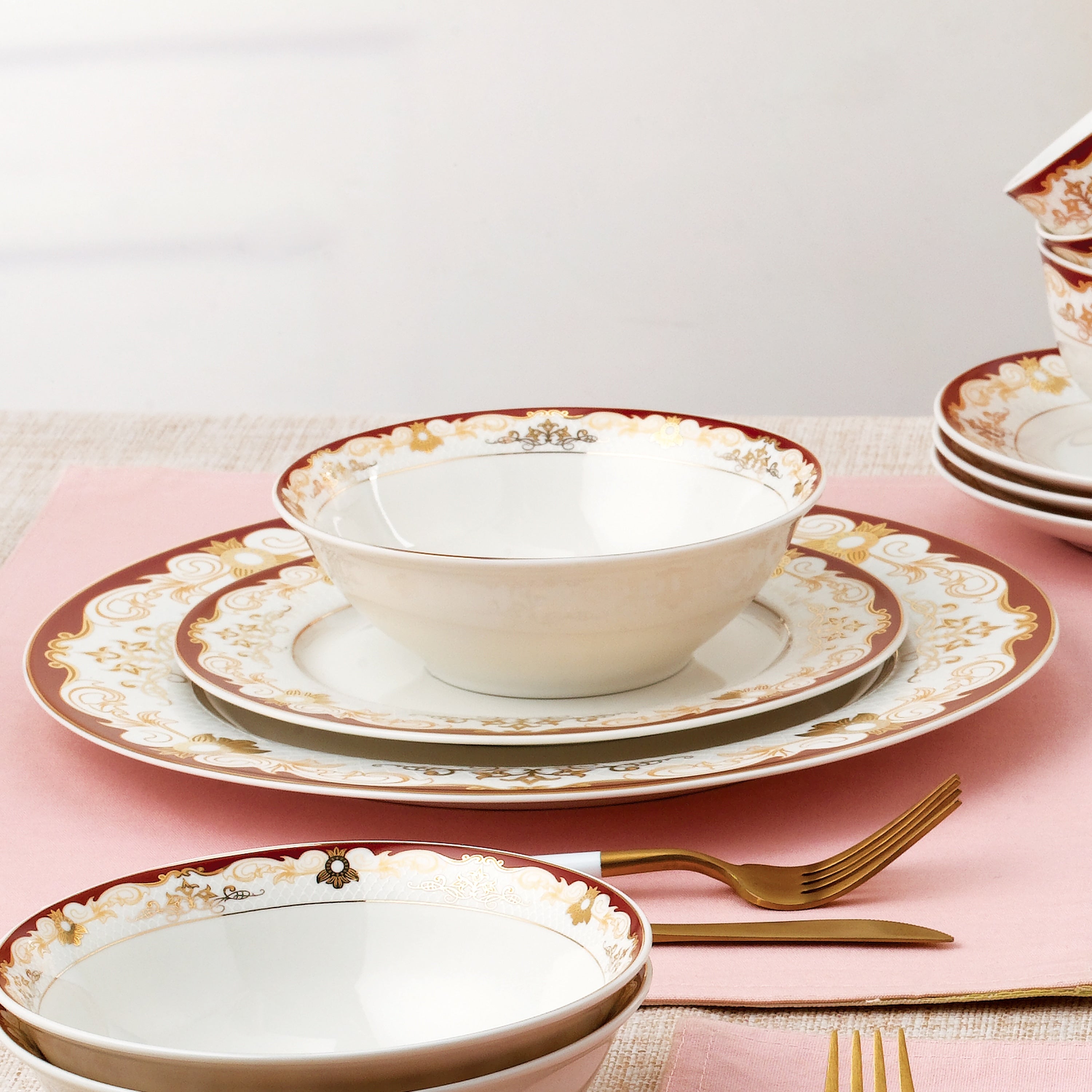 24 Piece Dinnerware Set-Bone China, Service for 4 by Lorren Home Trends