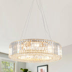 24.8 in. 8-Light Farmhouse Chandelier, Crystal Chandelier, Drum Chandelier for Dining Room Living Room Bedroom Kitchen