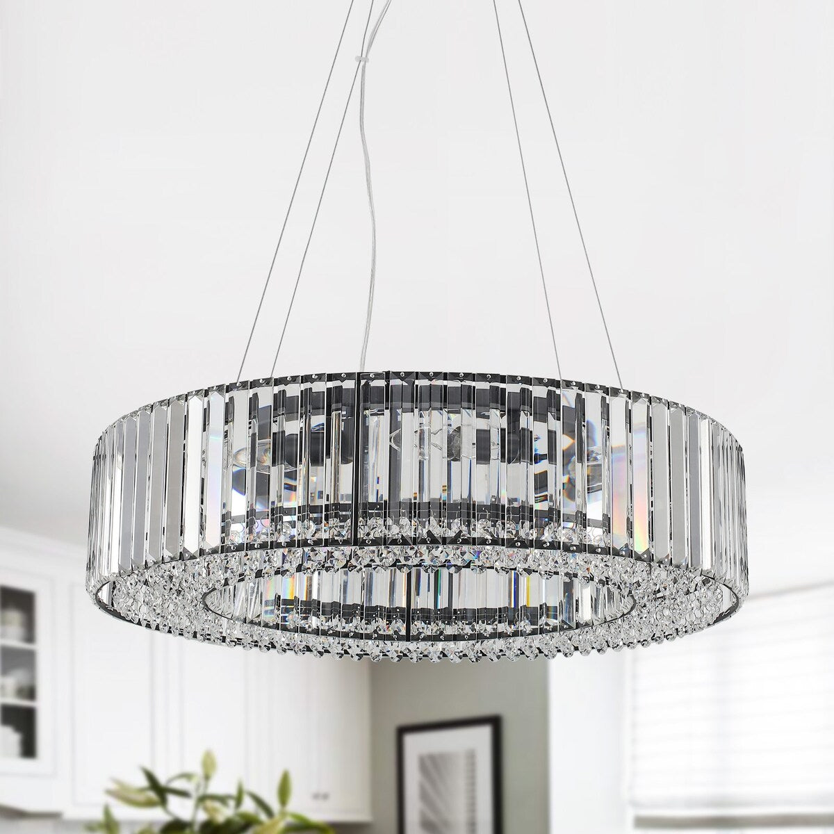 24.8 in. 8-Light Farmhouse Chandelier, Crystal Chandelier, Drum Chandelier for Dining Room Living Room Bedroom Kitchen