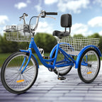 26 Blue Adult Tricycle 3 Wheel Bikes with Removable Baskets