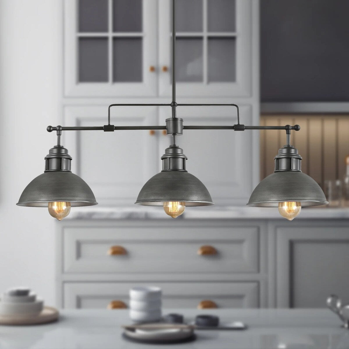 3-Light Industrial Farmhouse Dome Pendant Metal Linear Kitchen Island Pendant Light Oil Rubbed Bronze Finish
