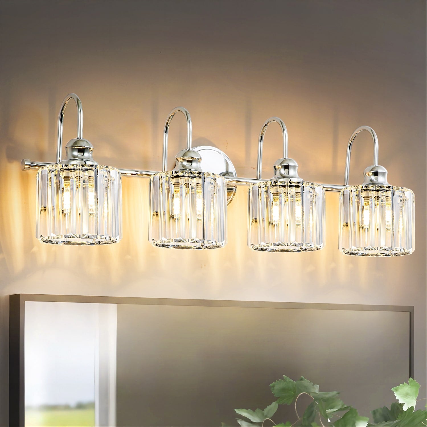 3/4-Light Modern Glam Linear Dimmable Crystal Bathroom Vanity Lights Over Mirror