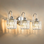 3/4-Light Modern Glam Linear Dimmable Crystal Bathroom Vanity Lights Over Mirror