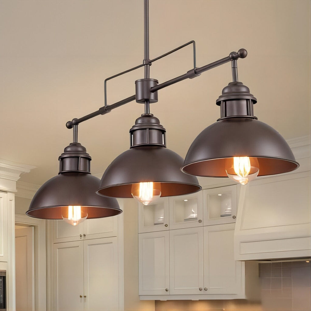3-Light Industrial Farmhouse Dome Pendant Metal Linear Kitchen Island Pendant Light Oil Rubbed Bronze Finish