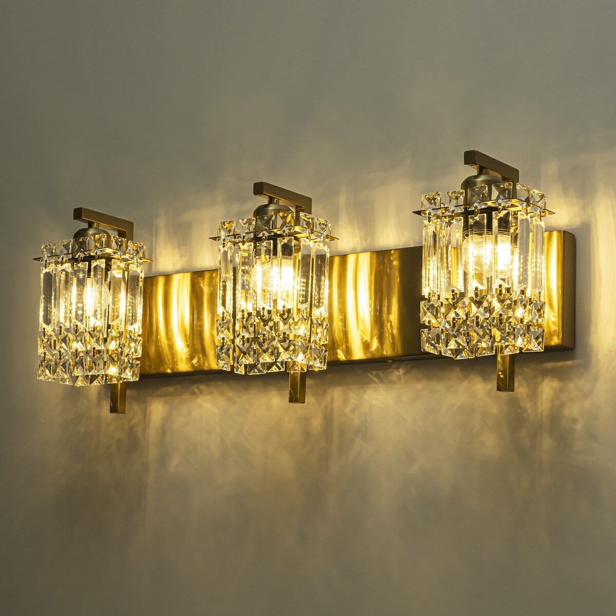 3-Light Modern Glam Bathroom Vanity Lights Crystal Wall Sconce Light for Mirror