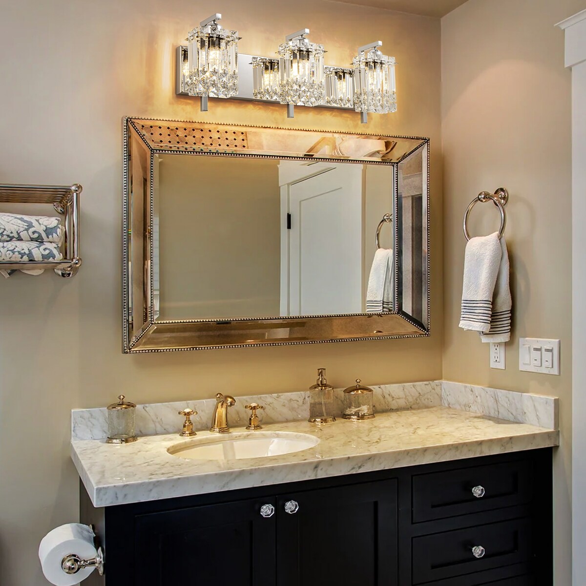 3-Light Modern Glam Bathroom Vanity Lights Crystal Wall Sconce Light for Mirror