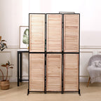3 Panel Room Dividers and Folding Privacy Screen Natural Wooden Room Partitions 6ft Wall Divider for Room Separation