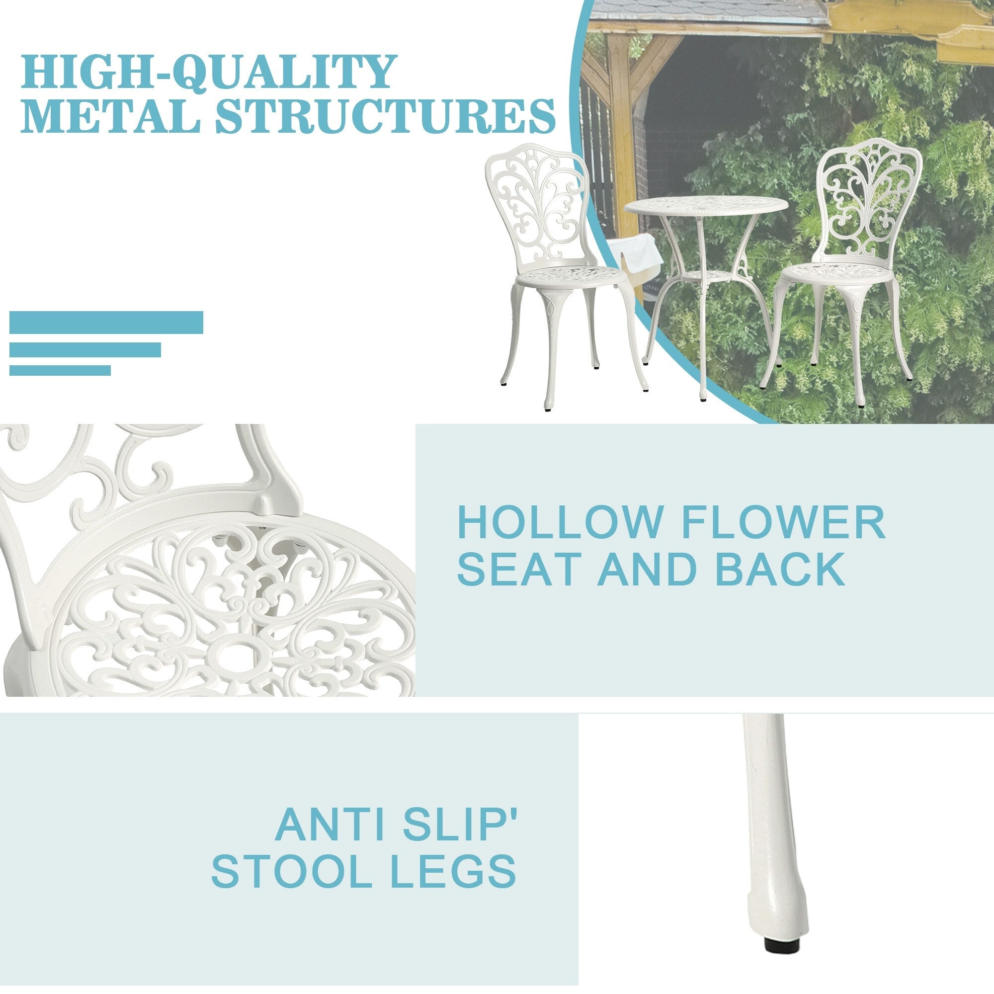 3-Piece Aluminum Outdoor Patio Butterfly Table and Chairs with Umbrella Hole