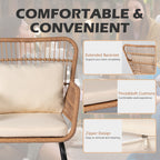 3 Piece Outdoor Wicker Conversation Bistro Set, All-Weather Rattan Furniture Patio Chairs Set with Cushions