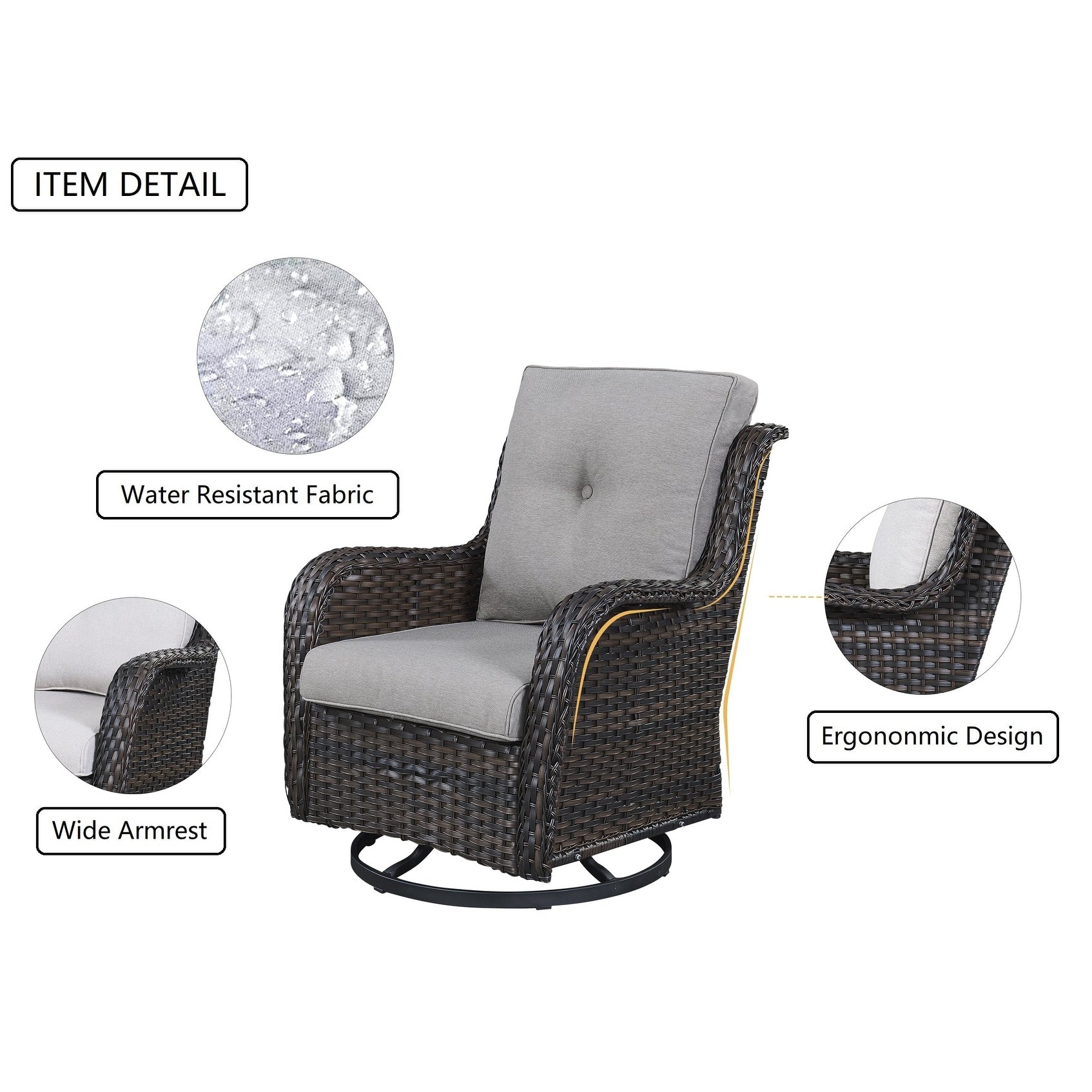 Gymojoy 3 Piece Outdoor Wicker Swivel Rocker with Cushion & Table