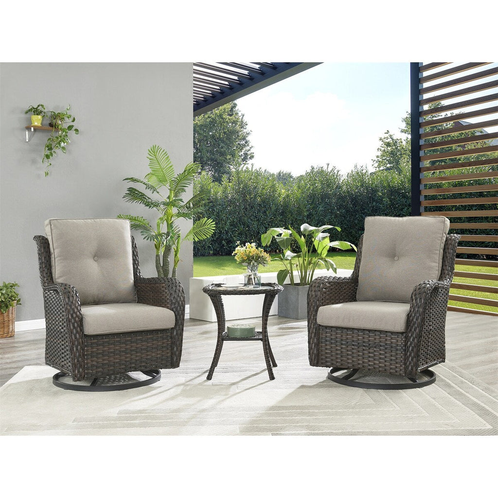Gymojoy 3 Piece Outdoor Wicker Swivel Rocker with Cushion & Table