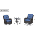 Gymojoy 3 Piece Outdoor Wicker Swivel Rocker with Cushion & Table