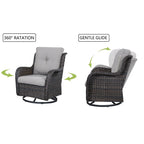 Gymojoy 3 Piece Outdoor Wicker Swivel Rocker with Cushion & Table