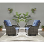 Gymojoy 3 Piece Outdoor Wicker Swivel Rocker with Cushion & Table