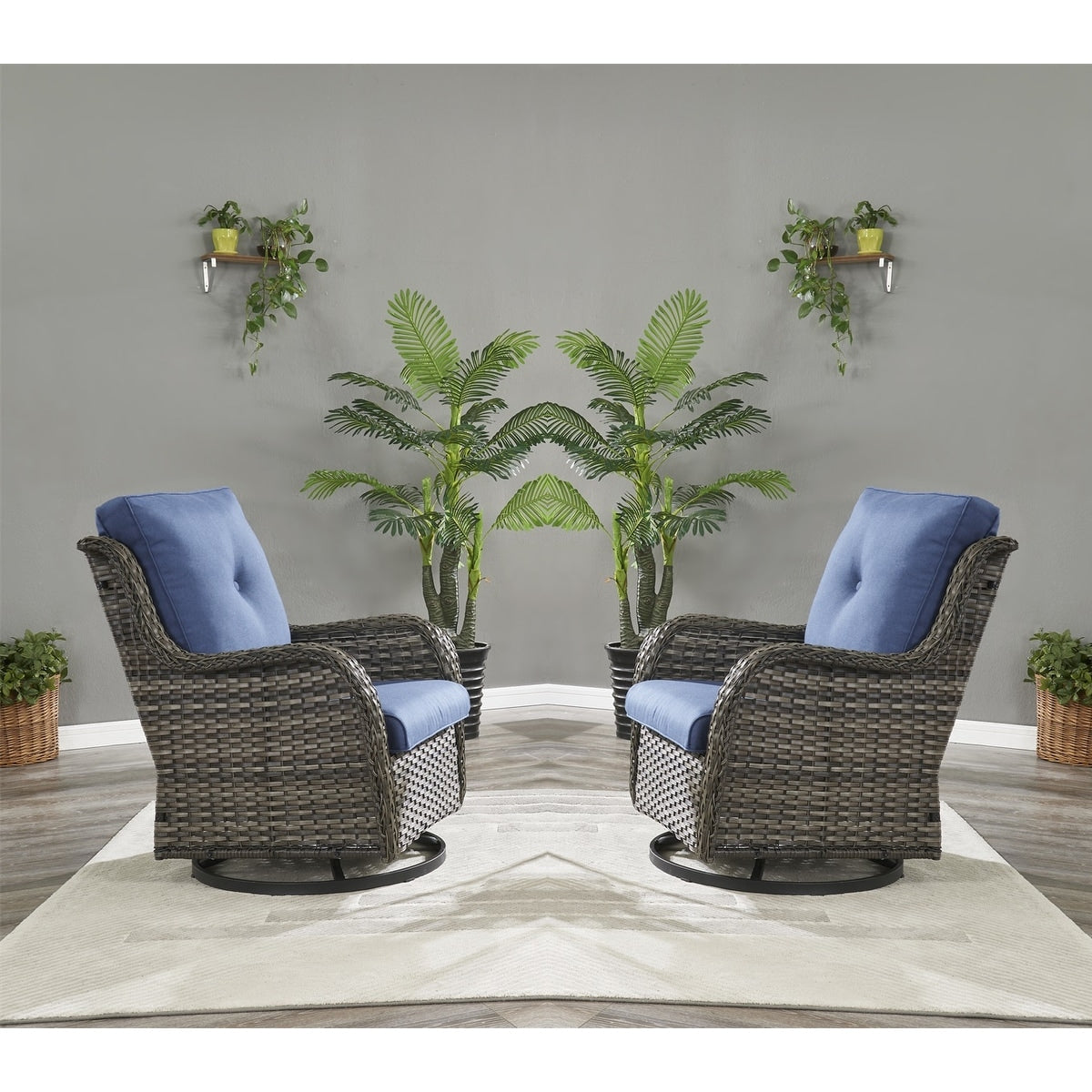 Gymojoy 3 Piece Outdoor Wicker Swivel Rocker with Cushion & Table