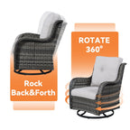 Gymojoy 3 Piece Outdoor Wicker Swivel Rocker with Cushion & Table