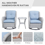 Gymojoy 3 Piece Outdoor Wicker Swivel Rocker with Cushion & Table