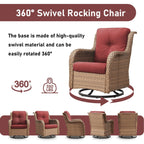 Gymojoy 3 Piece Outdoor Wicker Swivel Rocker with Cushion & Table
