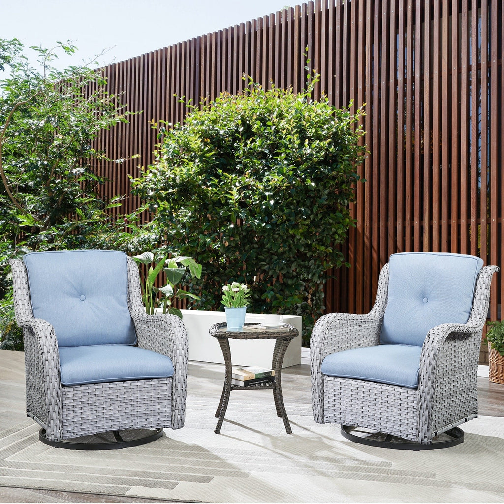 Gymojoy 3 Piece Outdoor Wicker Swivel Rocker with Cushion & Table