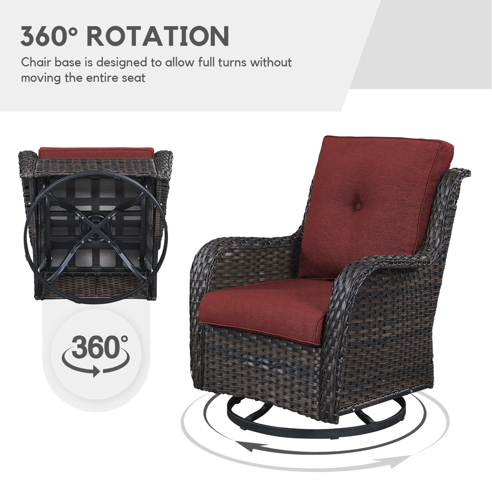 Gymojoy 3 Piece Outdoor Wicker Swivel Rocker with Cushion & Table