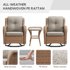 Gymojoy 3 Piece Outdoor Wicker Swivel Rocker with Cushion & Table