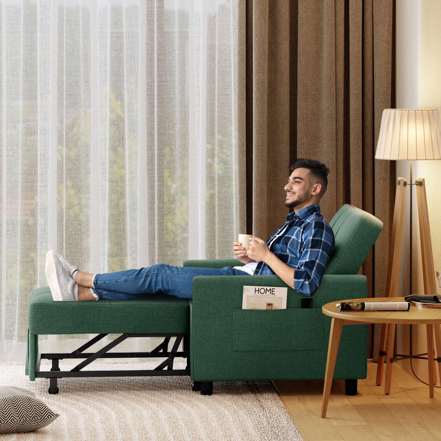 3-in-1 Adjustable Sleeper Sofa Bed, Pull Out Chair Sofa, Convertible Folding Bed for Living Room