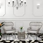 3 Piece Outdoor Wicker Conversation Bistro Set, All-Weather Rattan Furniture Patio Chairs Set with Cushions