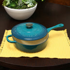 3.5 Quart Enameled Cast Iron Saute Pan W/ Lid in Turquoise Ombre