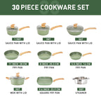 30-Piece Kitchen Granite Cookware and Bakeware Set, Cooking Pans Set Non-Stick Pots and Pans Set