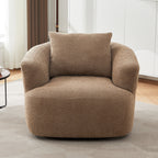 360° Swivel Chair, 38.2 Boucle Accent Chair with Throw Pillow, Upholstered Barrel Sofa Chair with Curved Armrests