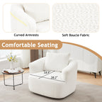 360° Swivel Chair, 38.2 Boucle Accent Chair with Throw Pillow, Upholstered Barrel Sofa Chair with Curved Armrests