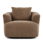 360° Swivel Chair, 38.2 Boucle Accent Chair with Throw Pillow, Upholstered Barrel Sofa Chair with Curved Armrests